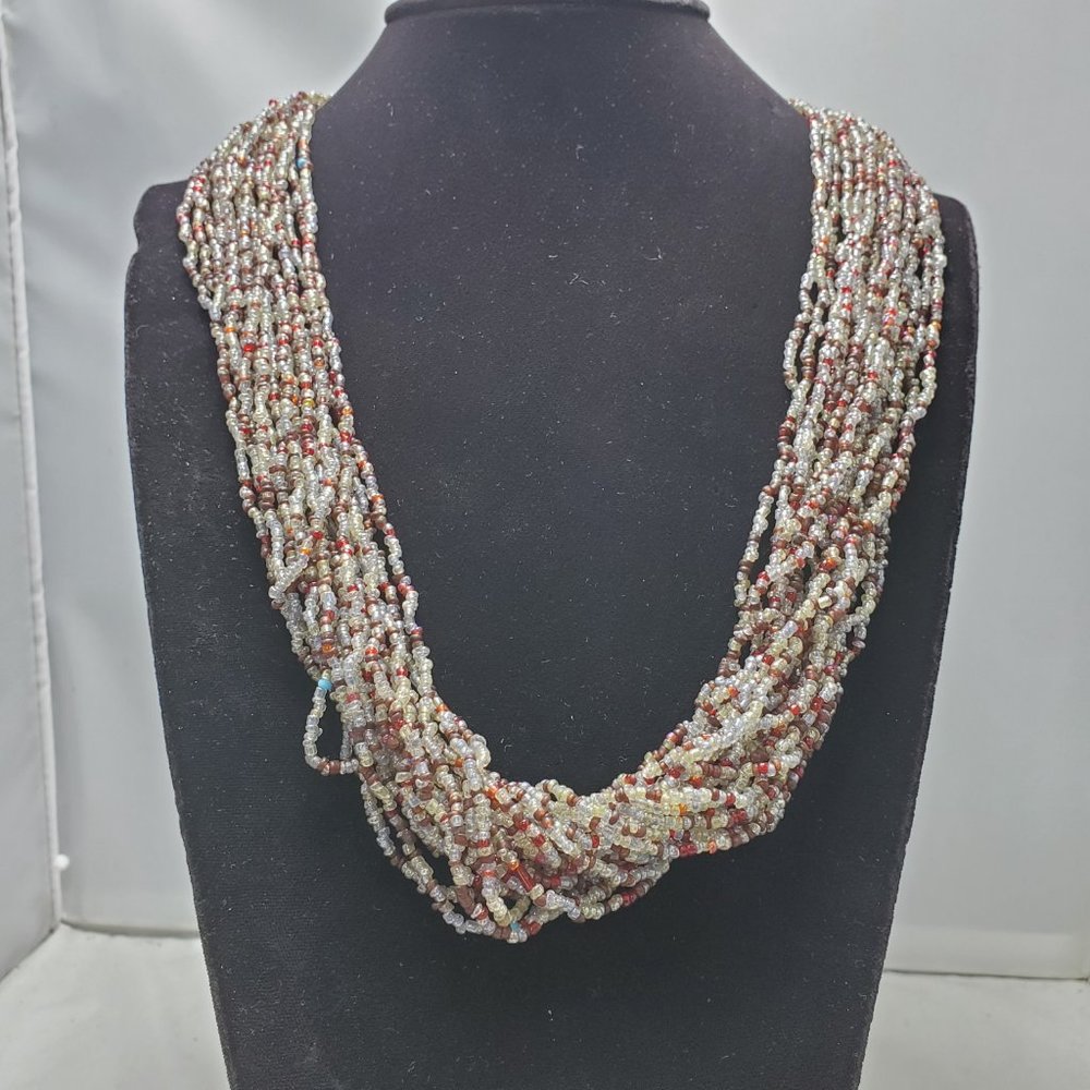 Signature multi color  red clear seed bead multi strand necklace 20 strand